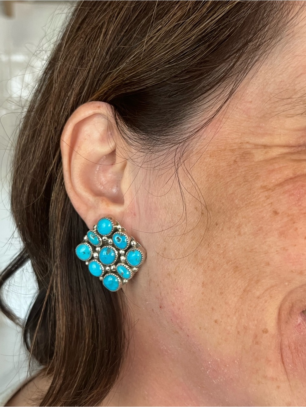 🦋On Reserve Do Not Purchase🦋Navajo Turquoise Cluster Earrings - Picture 2 of 8
